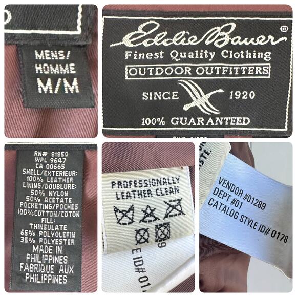 Eddie Bauer Full Length Heavy Genuine Leather Jacket Men M Brown Lined Car Coat - Picture 5 of 10